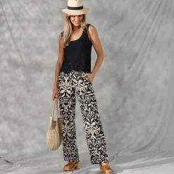 Ruime, soepele broek, tweekleurige etnische print