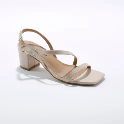 Sandalen met fijne riempjes, kroko-effect en vierkante hak