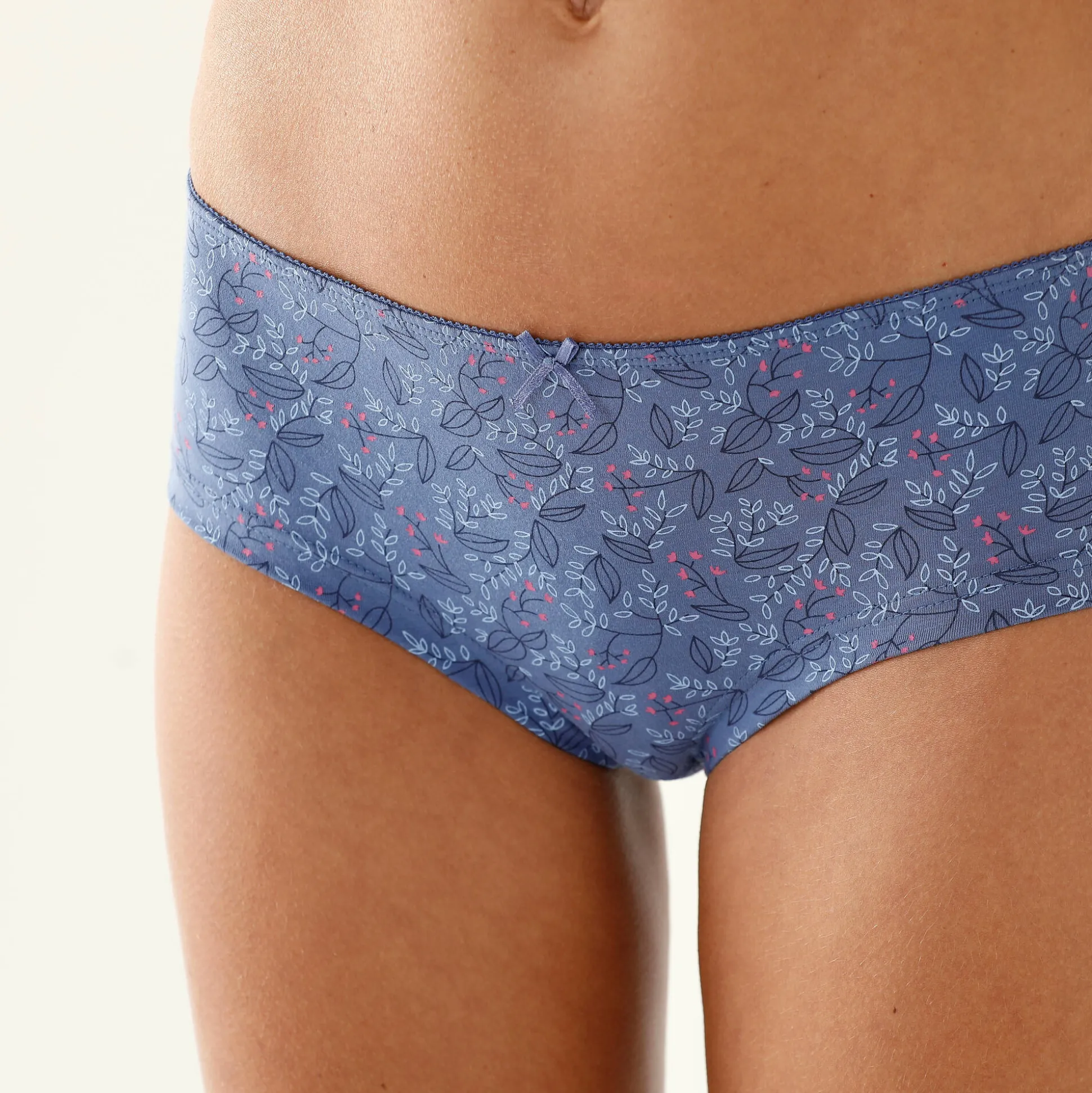 Shorty in stretchkatoen met "pauw" print - set van 4