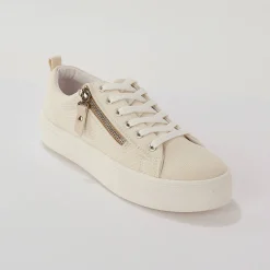 Sneakers in canvas, met sleehak, rits en veters