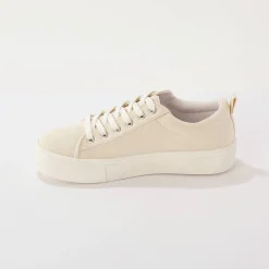 Sneakers in canvas, met sleehak, rits en veters