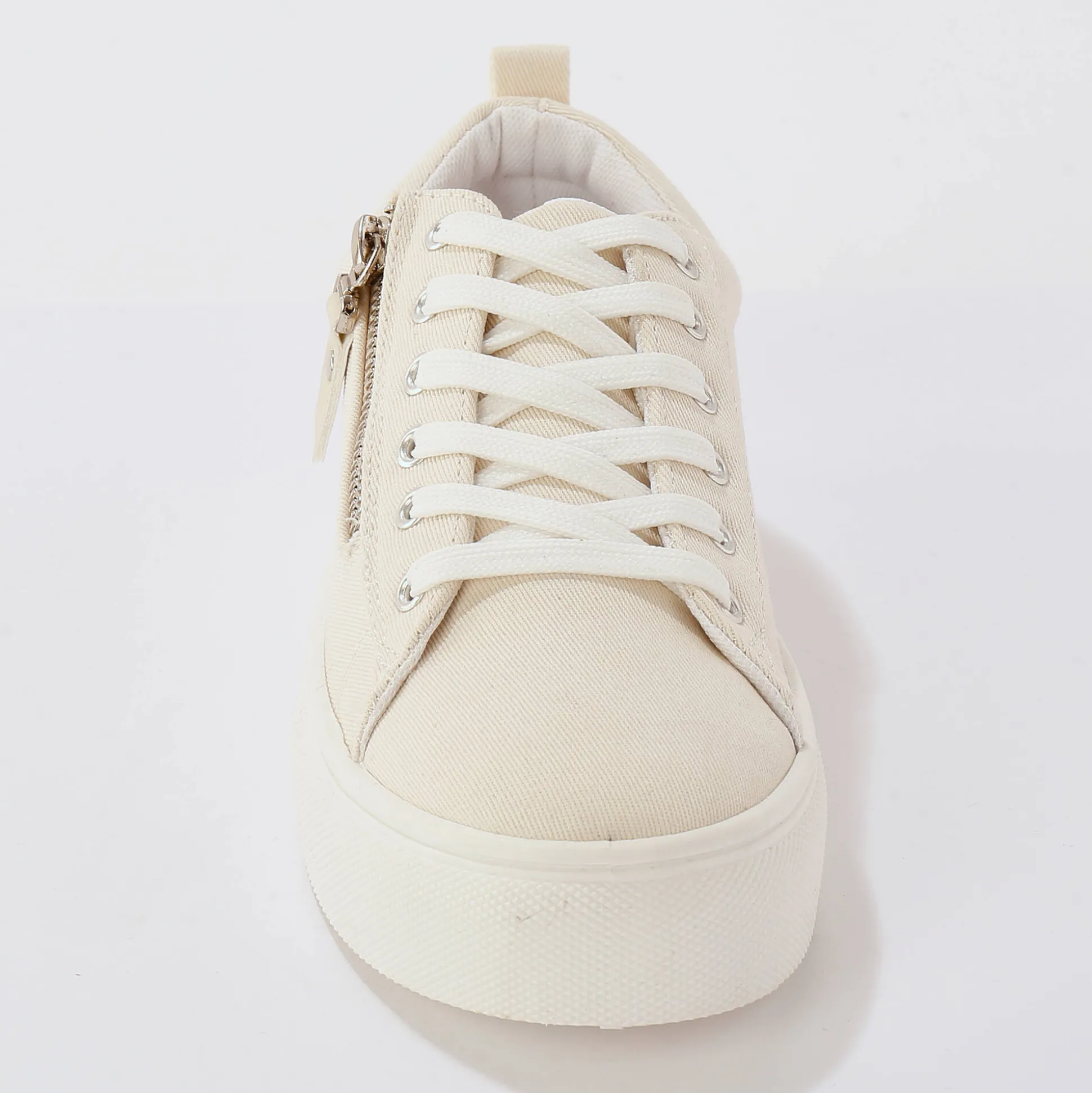 Sneakers in canvas, met sleehak, rits en veters