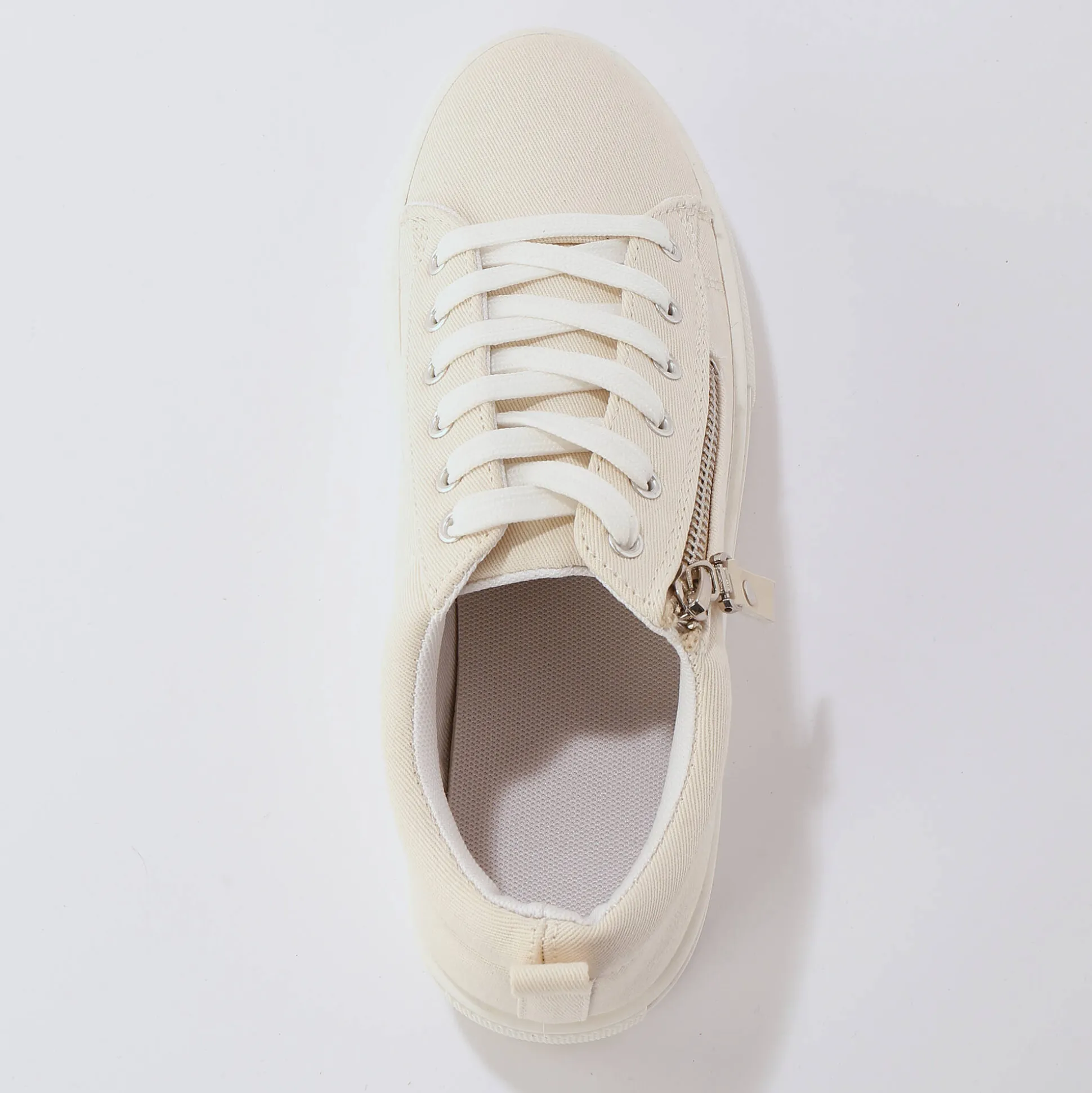 Sneakers in canvas, met sleehak, rits en veters