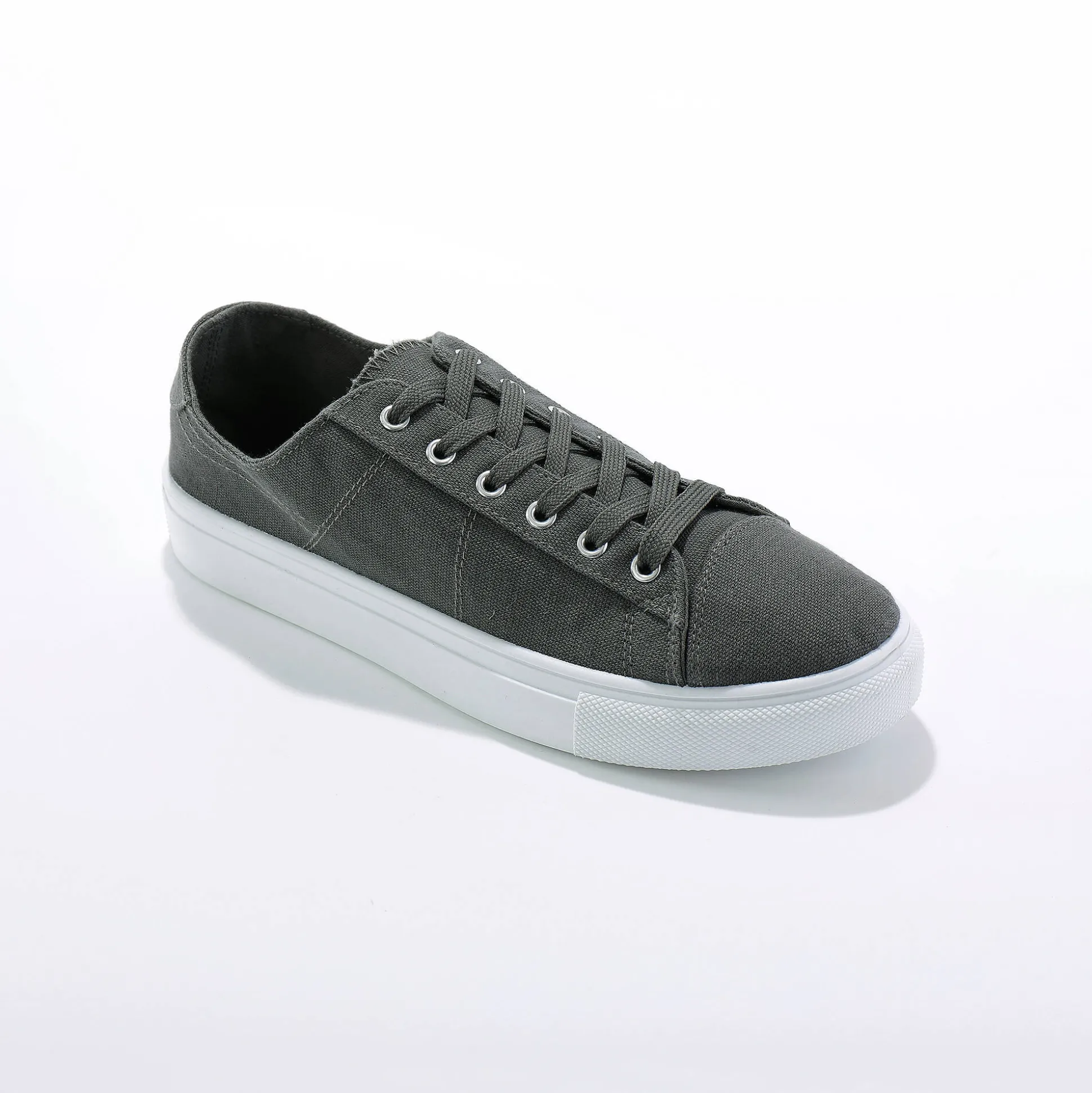 Sneakers in canvas met veters en doorloopzool in platformstijl