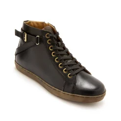 Sneakers met hoge schacht, met rits en vetersluiting, comfortbreedte, in leer - dames