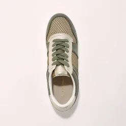 Sneakers met platformzool en goudkleurige mesh pasjes - kaki