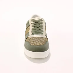 Sneakers met platformzool en goudkleurige mesh pasjes - kaki