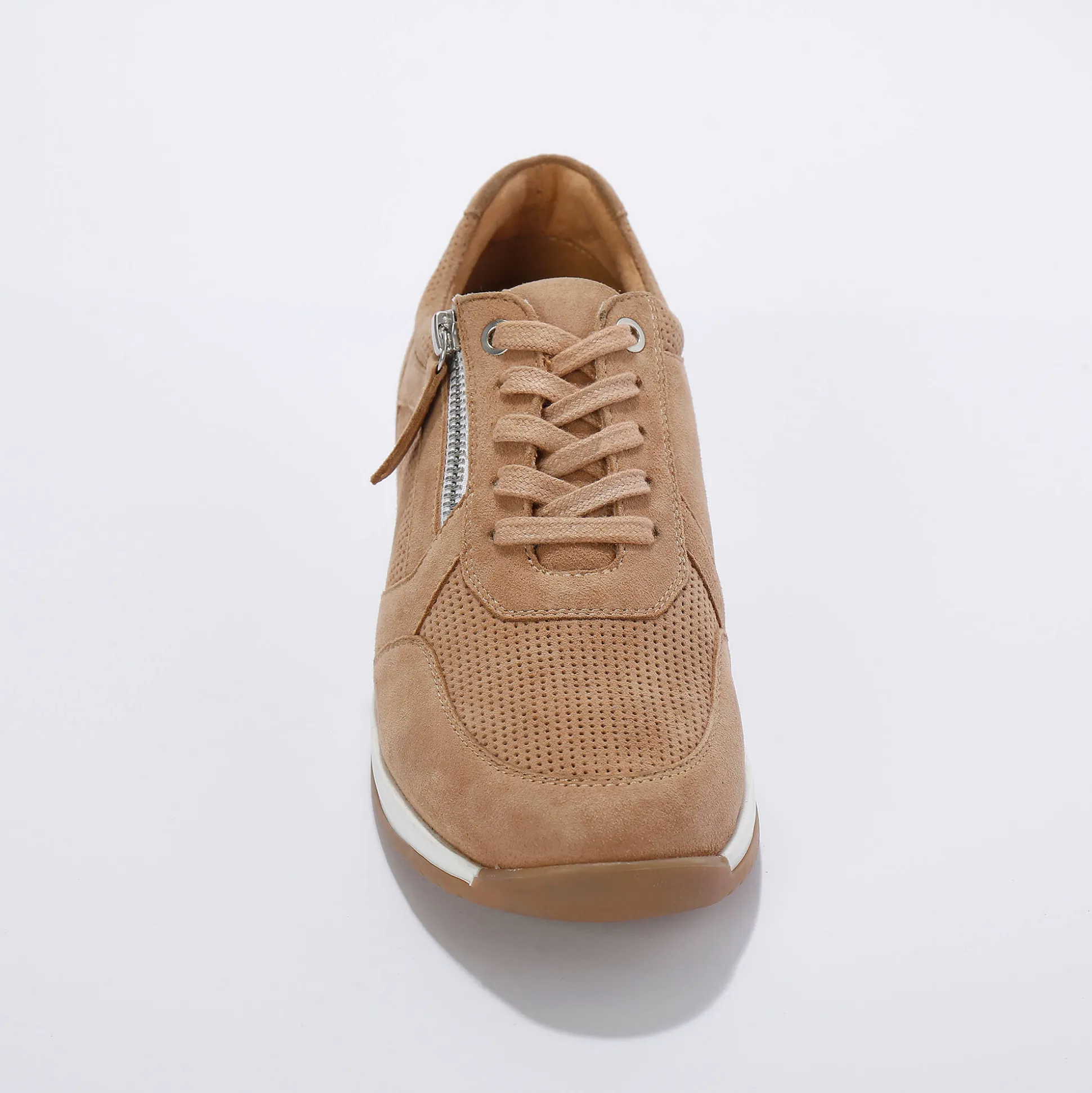 Sneakers met rits, in soepel leer met zool in 2 materialen