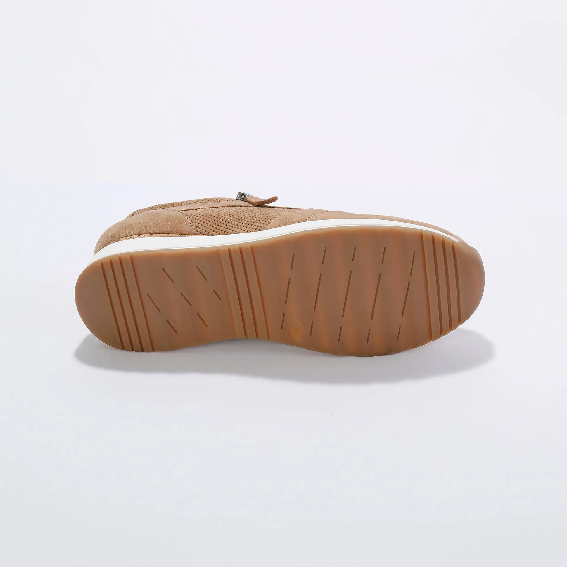 Sneakers met rits, in soepel leer met zool in 2 materialen