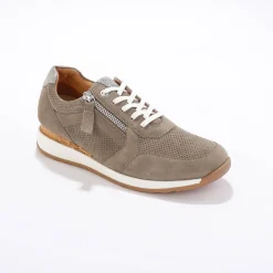 Sneakers met rits, in soepel leer met zool in 2 materialen