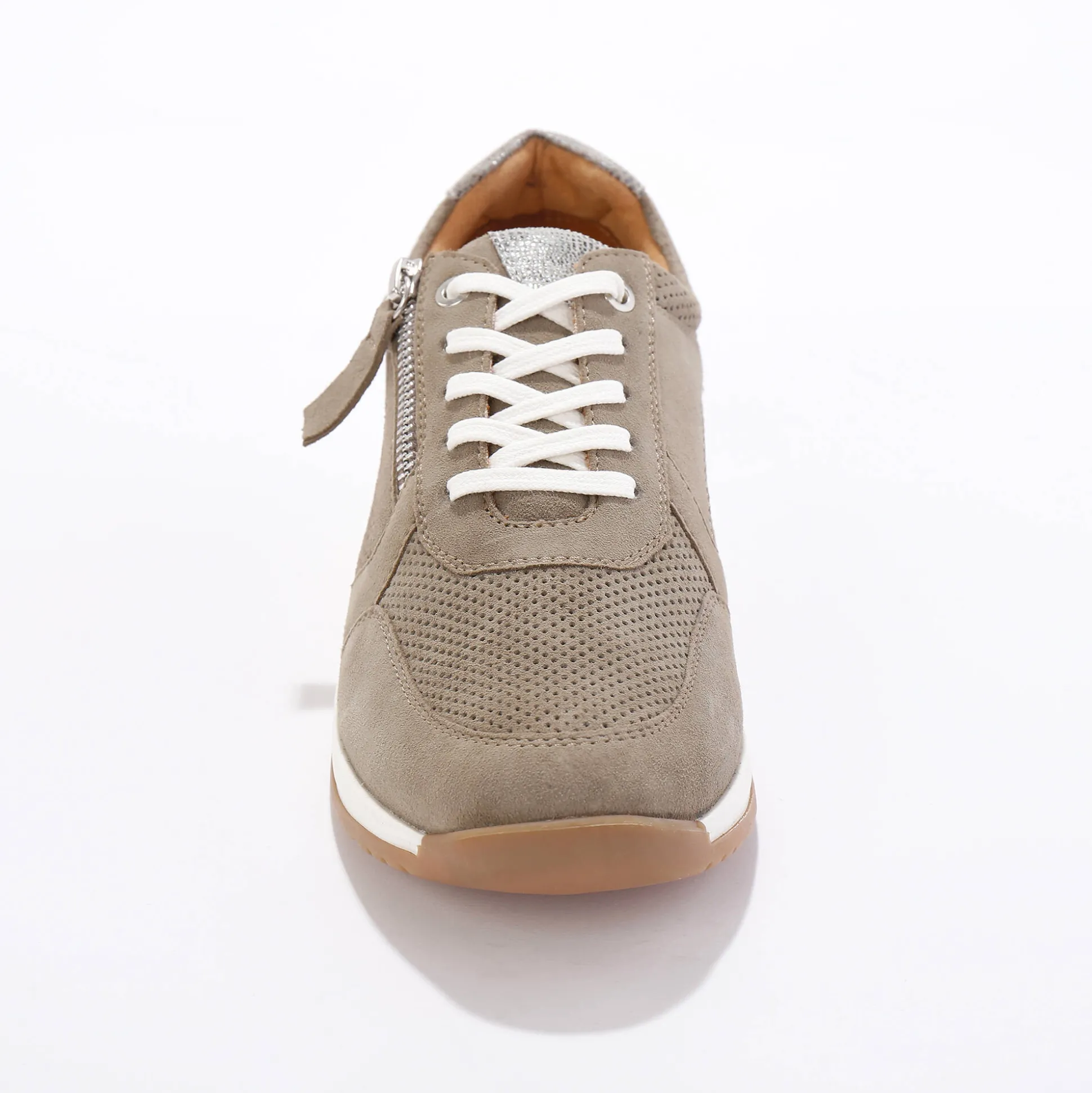 Sneakers met rits, in soepel leer met zool in 2 materialen