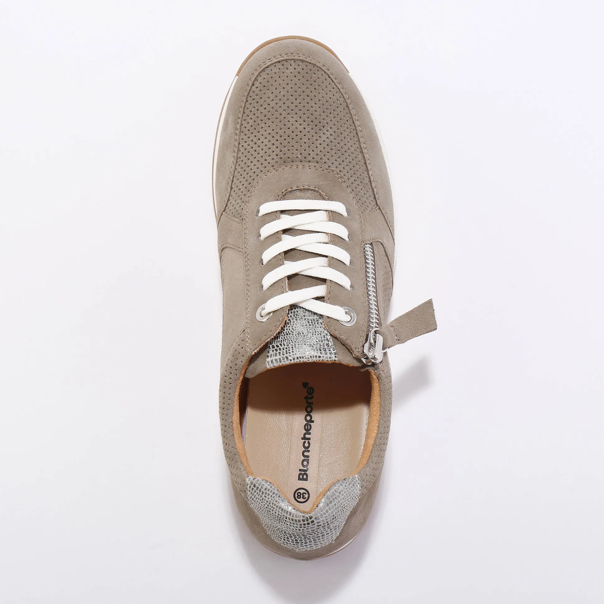 Sneakers met rits, in soepel leer met zool in 2 materialen