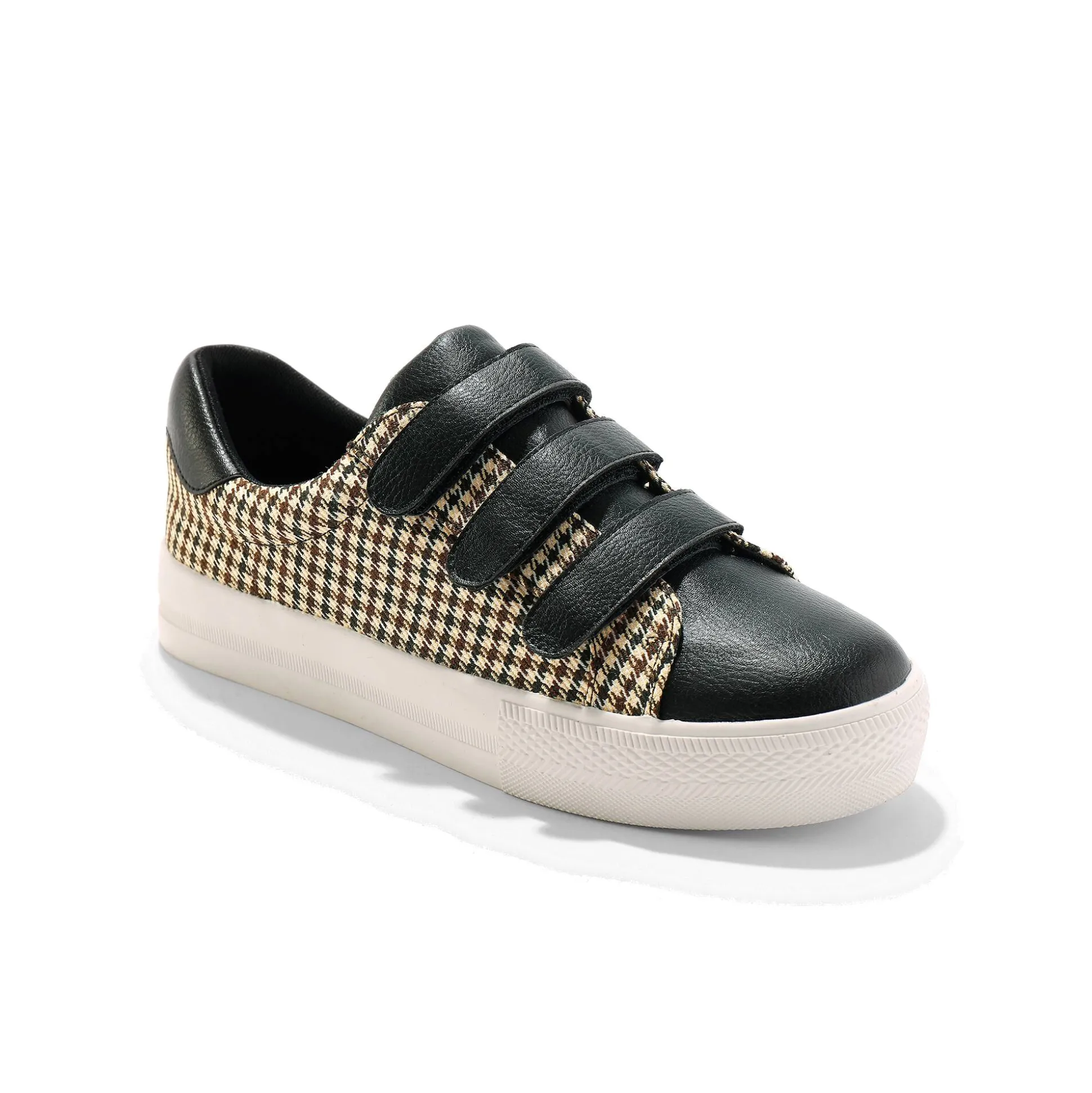Sneakers met scratchsluiting in 2 materialen - geruit