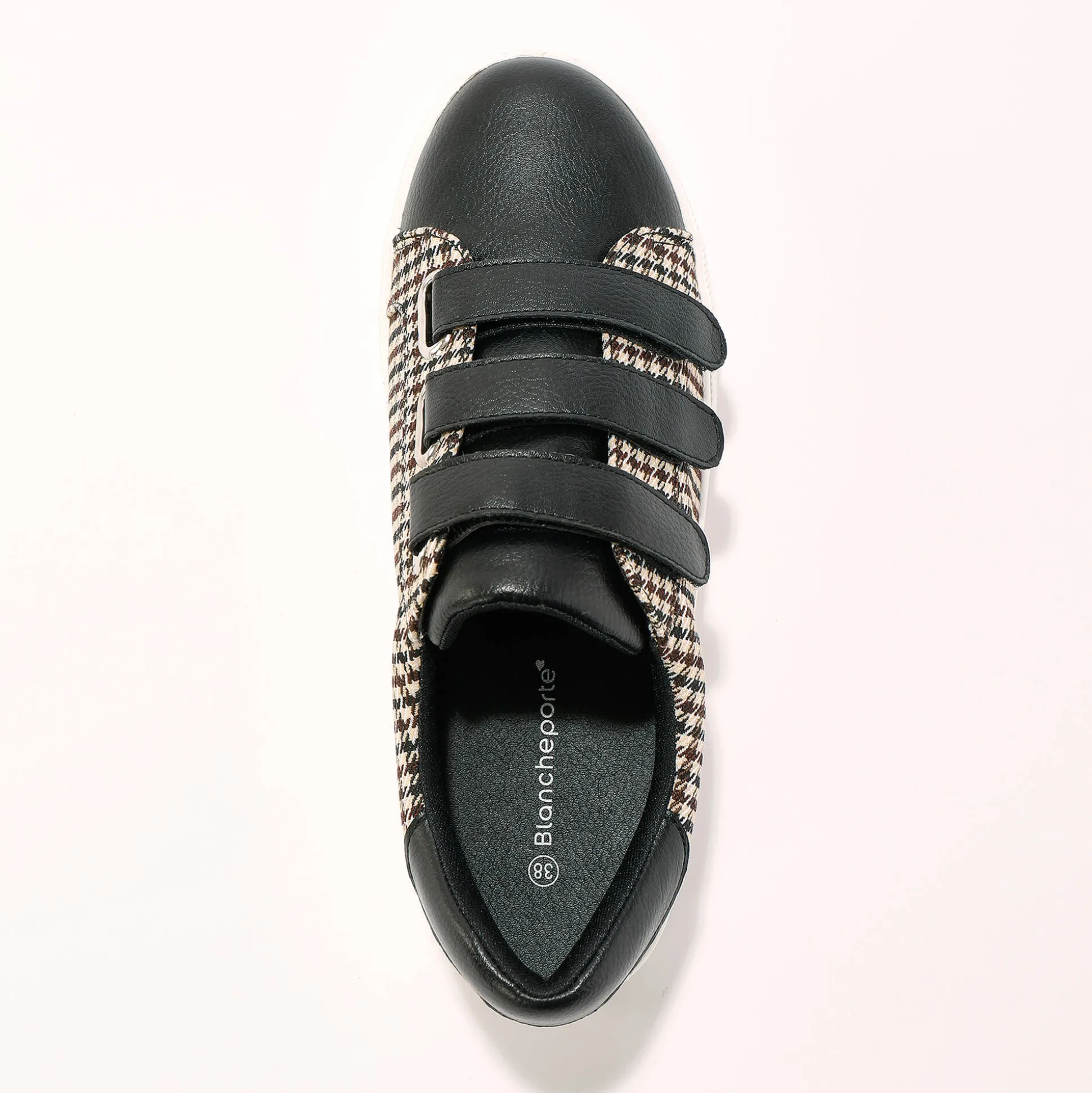 Sneakers met scratchsluiting in 2 materialen - geruit