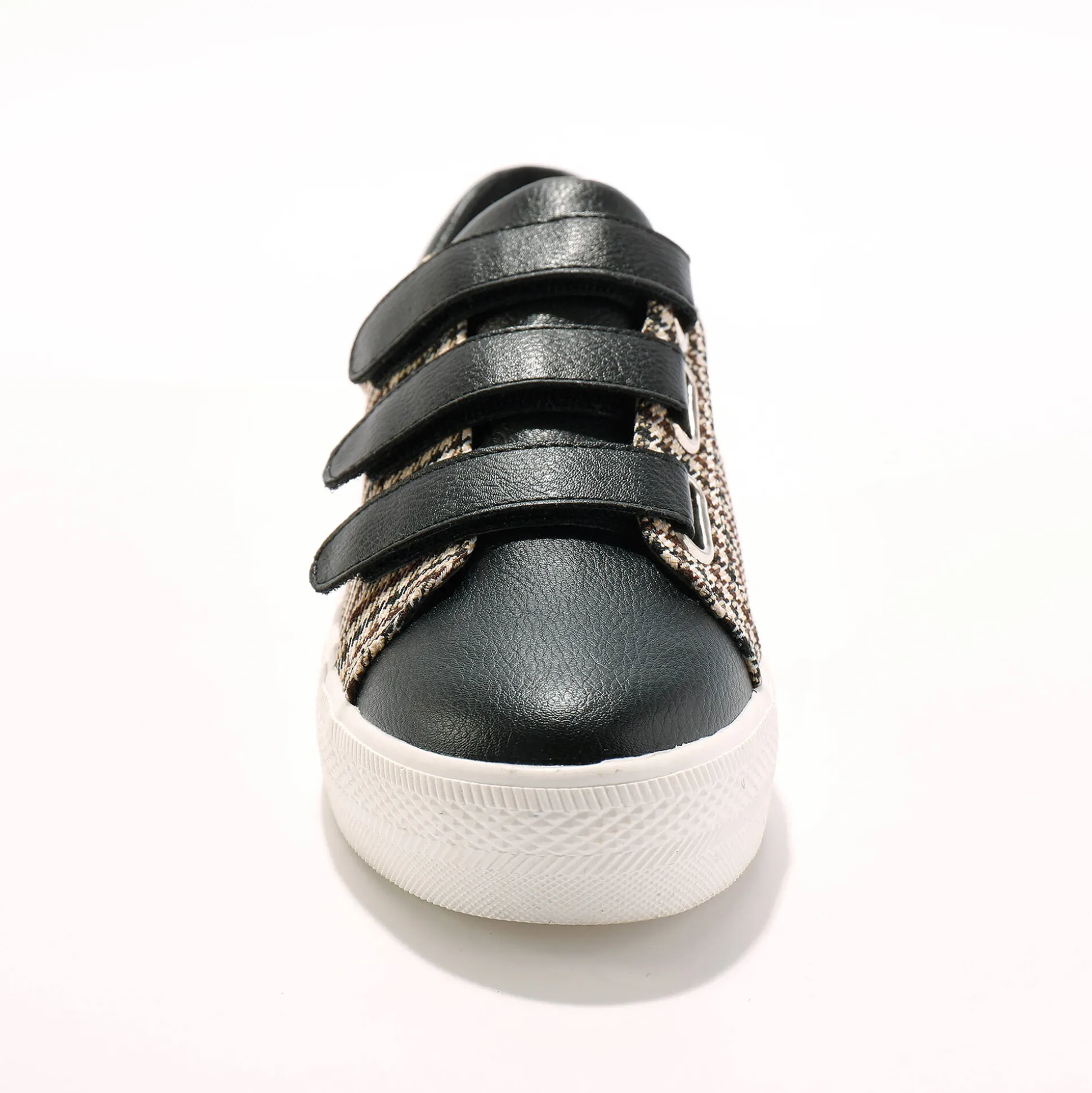 Sneakers met scratchsluiting in 2 materialen - geruit