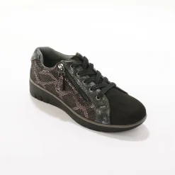 Sneakers met sleehak, fantasiemotief en suedine