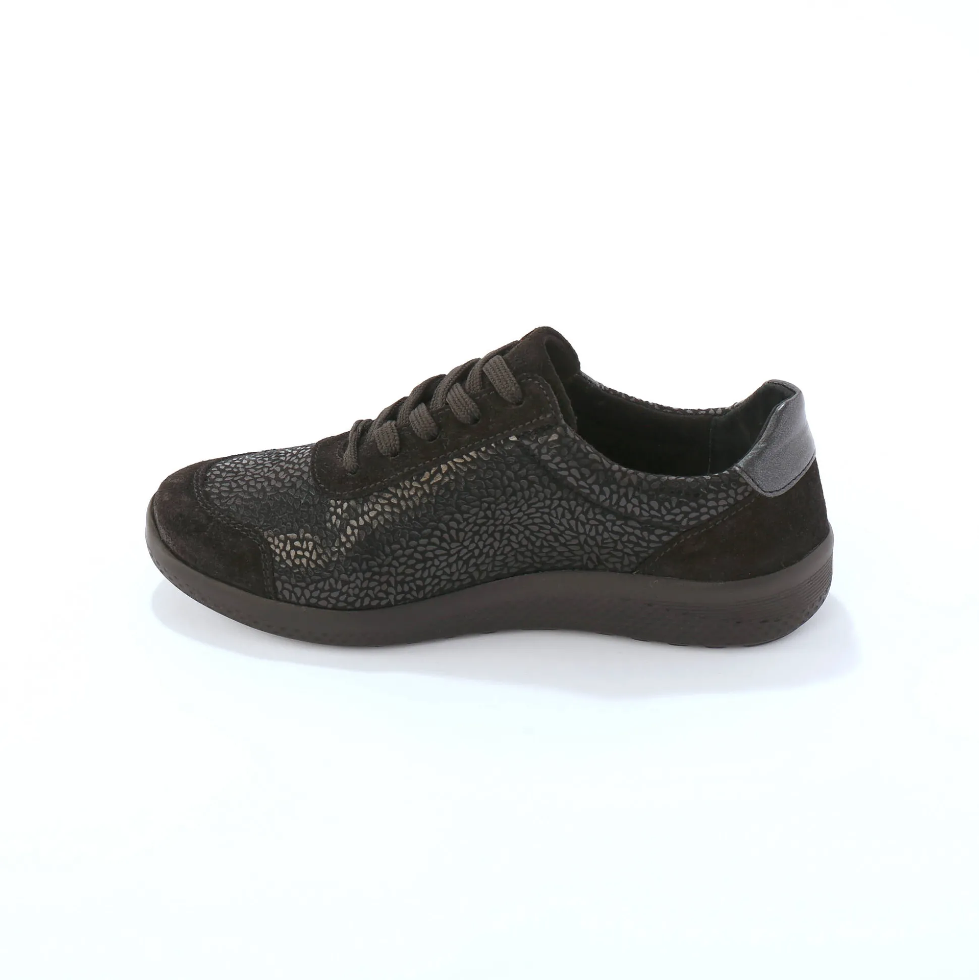 Sneakers met veters en rits, in leer met rekbare pasjes