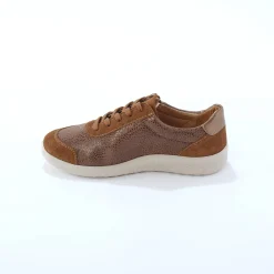 Sneakers met veters en rits, in leer met rekbare pasjes