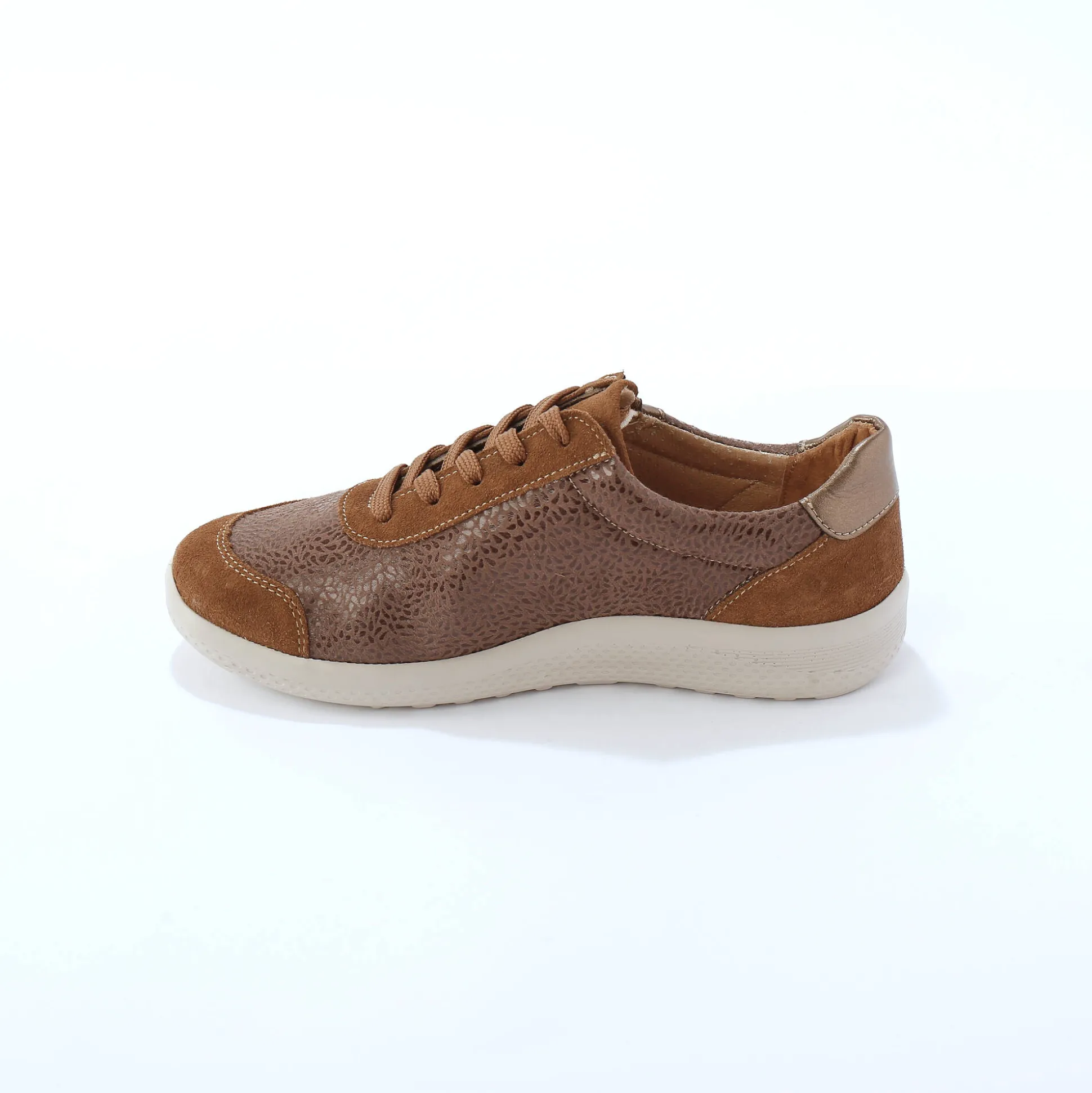Sneakers met veters en rits, in leer met rekbare pasjes