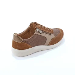 Sneakers met veters en rits, in leer met rekbare pasjes