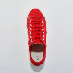 Sneakers met veters, verwassen canvas met sierstiksel