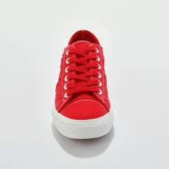 Sneakers met veters, verwassen canvas met sierstiksel