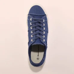 Sneakers met veters, verwassen canvas met sierstiksel