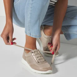 Sneakers met veters, voor gevoelige voeten, rekbaar materiaal - glanzend