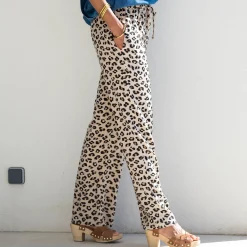 Soepele broek met hoge taille, luipaardprint