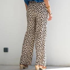 Soepele broek met hoge taille, luipaardprint