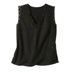 Soepele caraco met V-hals en kant, crêpe van gerecycleerd polyester**