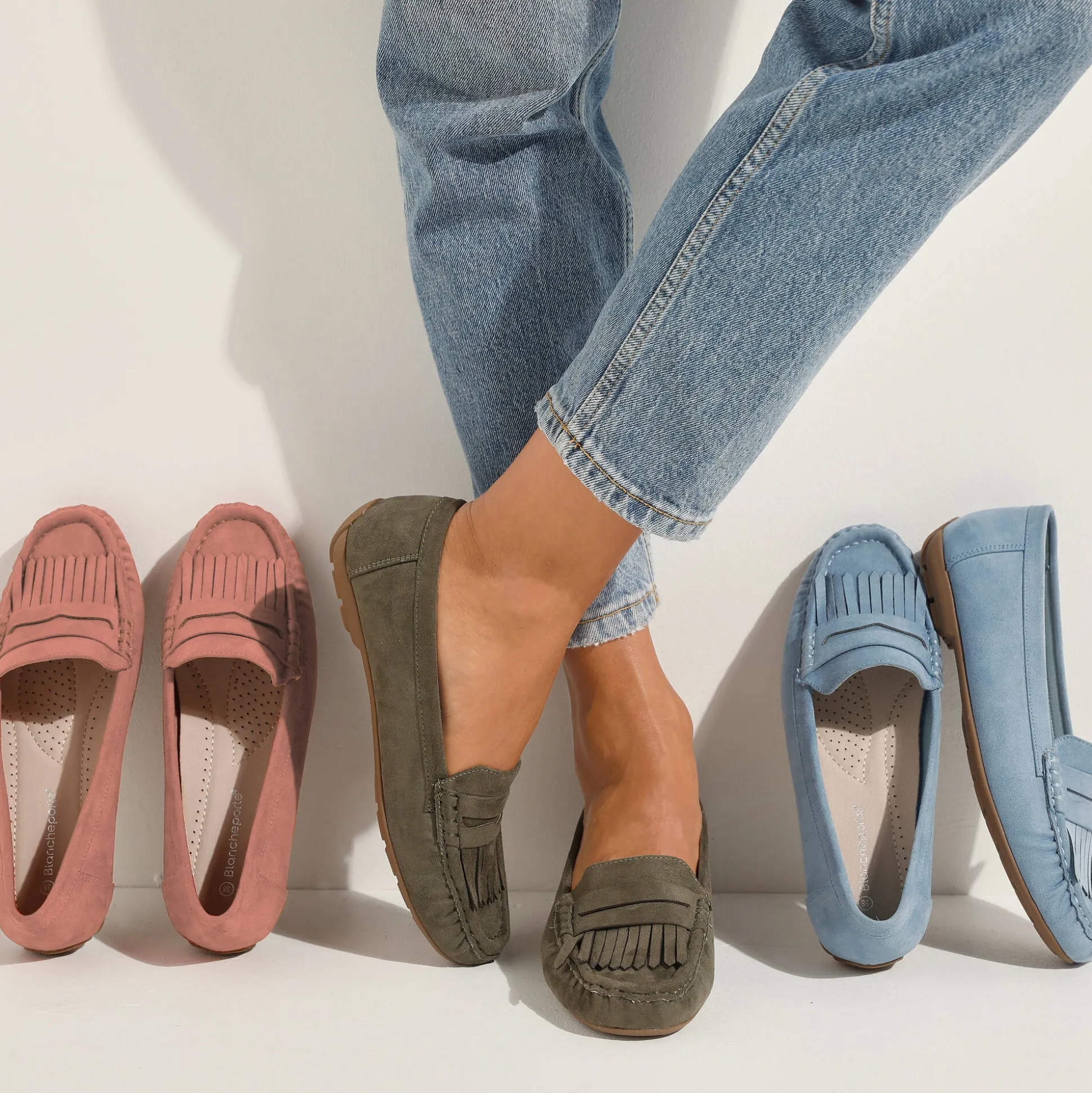 Soepele mocassins in microvezeltextiel
