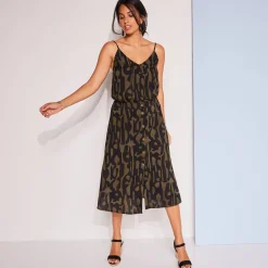 Soepele rok met knoopsluiting en grafische print, viscose