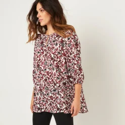 Soepele tuniek met bloemenprint, 3/4-mouwen
