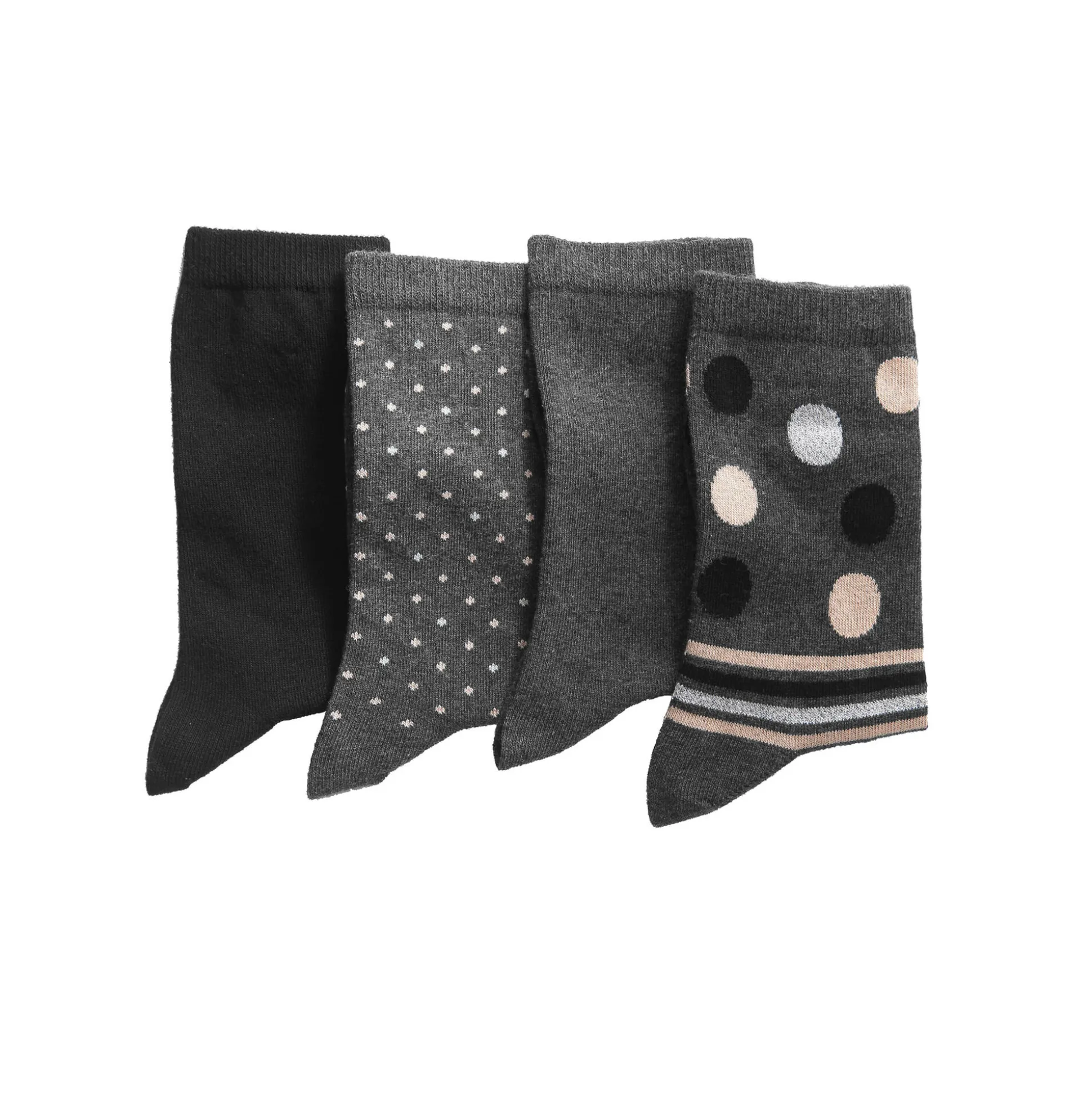 Sokken, effen en met bolletjes - set van 4 paar