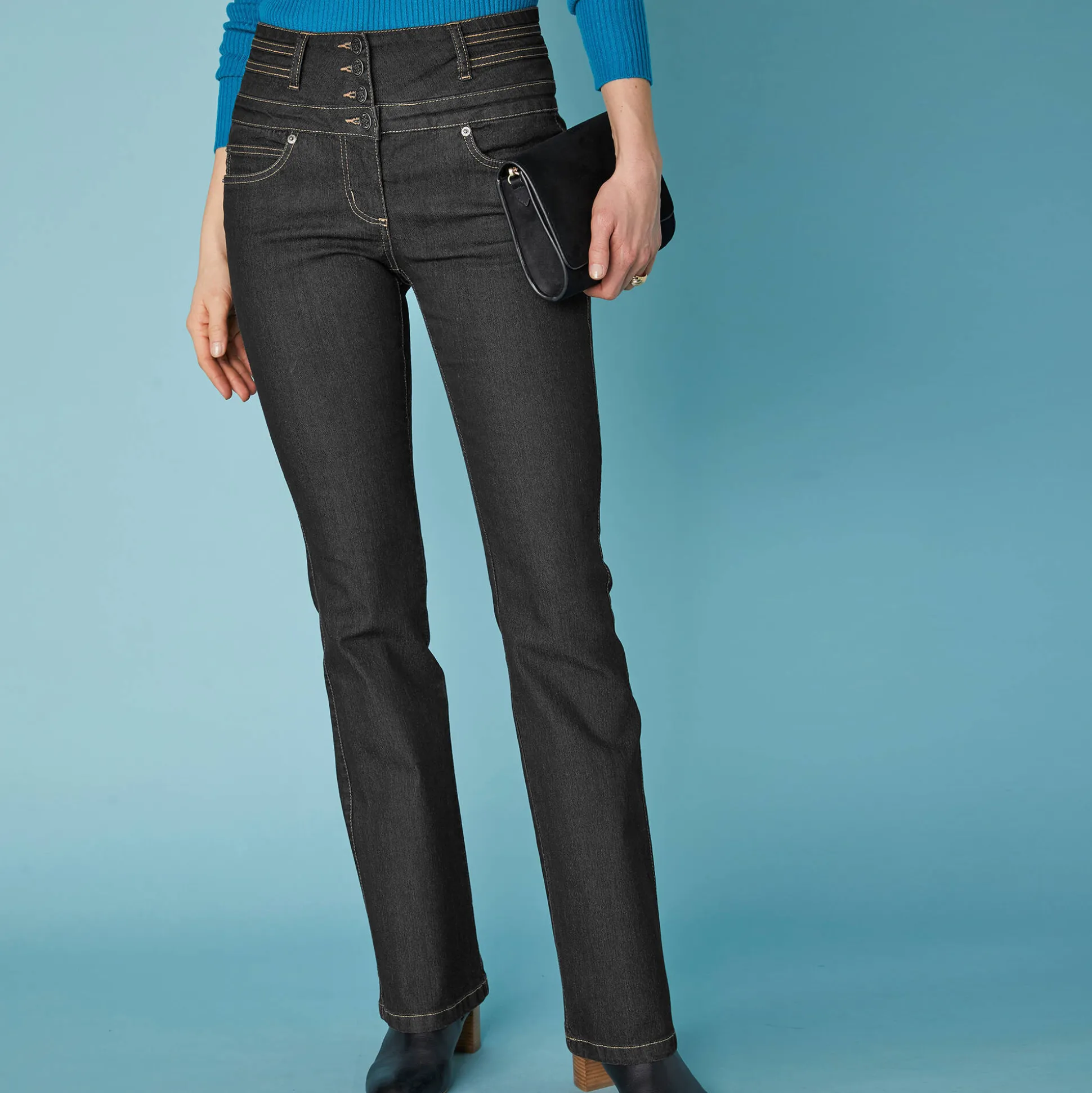 Stretchjeans in bootcutmodel met hoge taille - binnenpijplengte 78 cm
