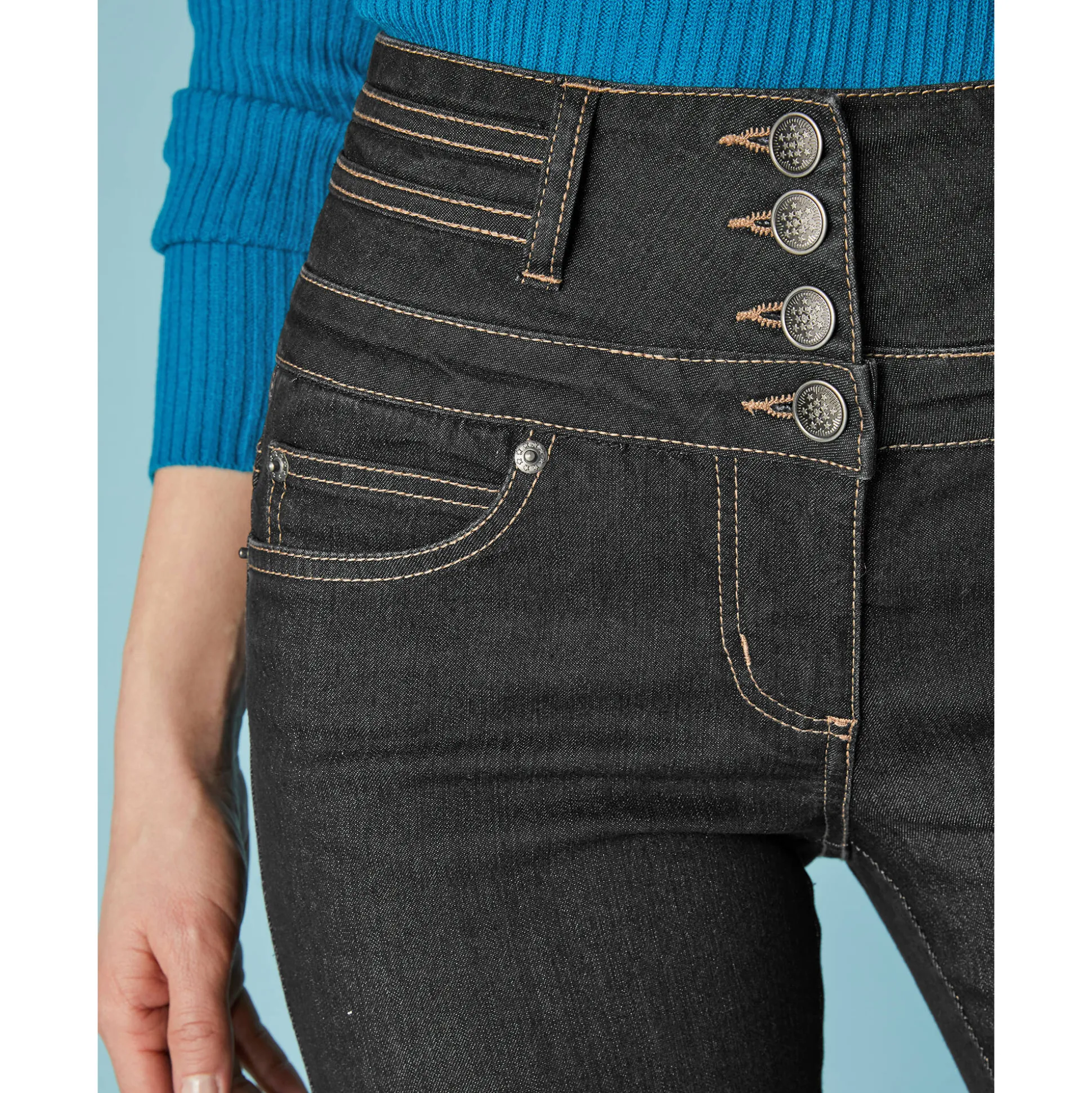 Stretchjeans in bootcutmodel met hoge taille - binnenpijplengte 78 cm