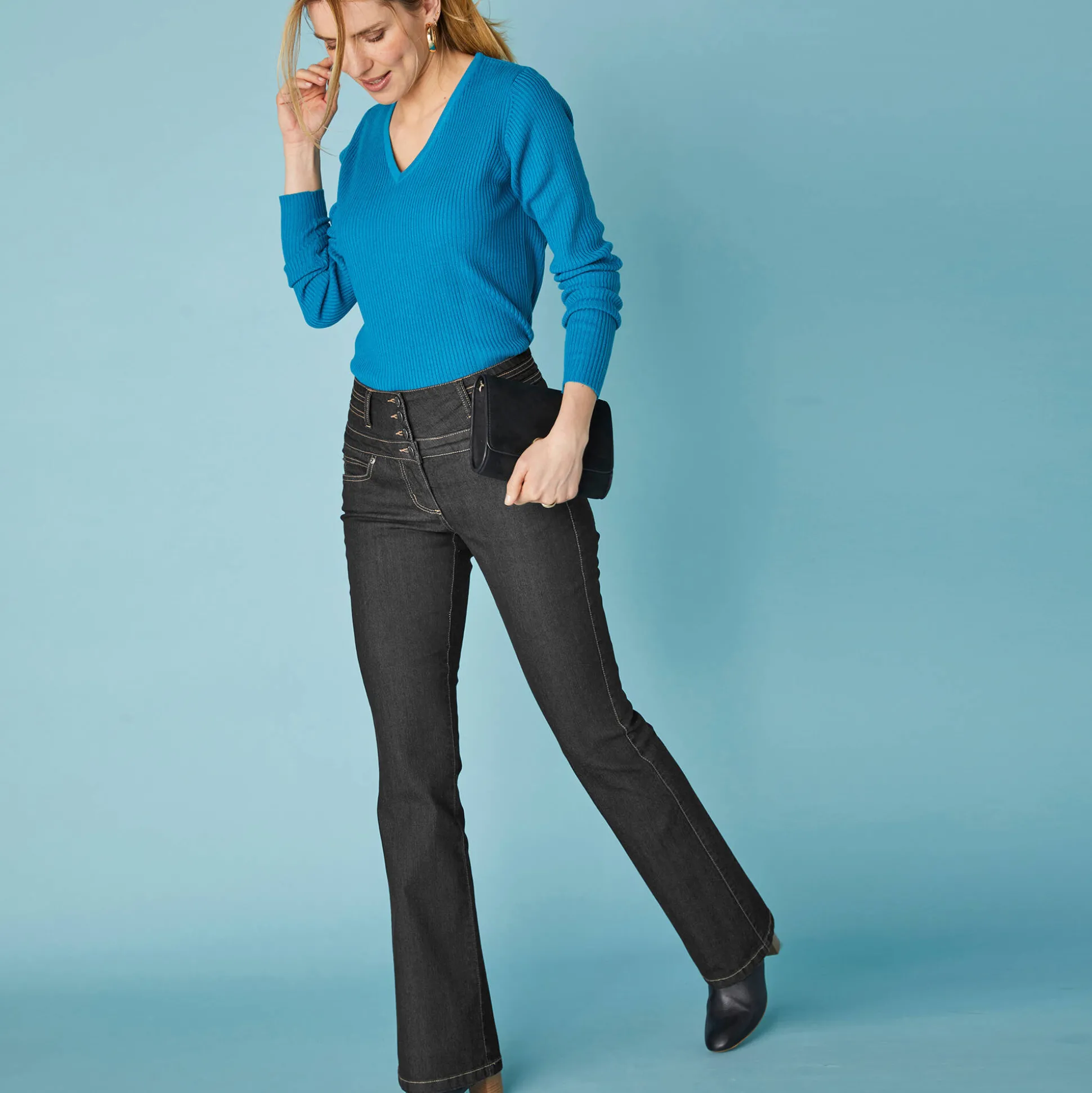 Stretchjeans in bootcutmodel met hoge taille - binnenpijplengte 78 cm