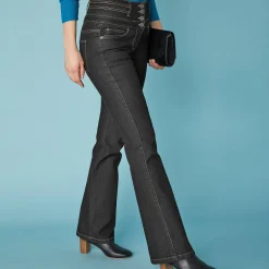 Stretchjeans in bootcutmodel met hoge taille - binnenpijplengte 78 cm