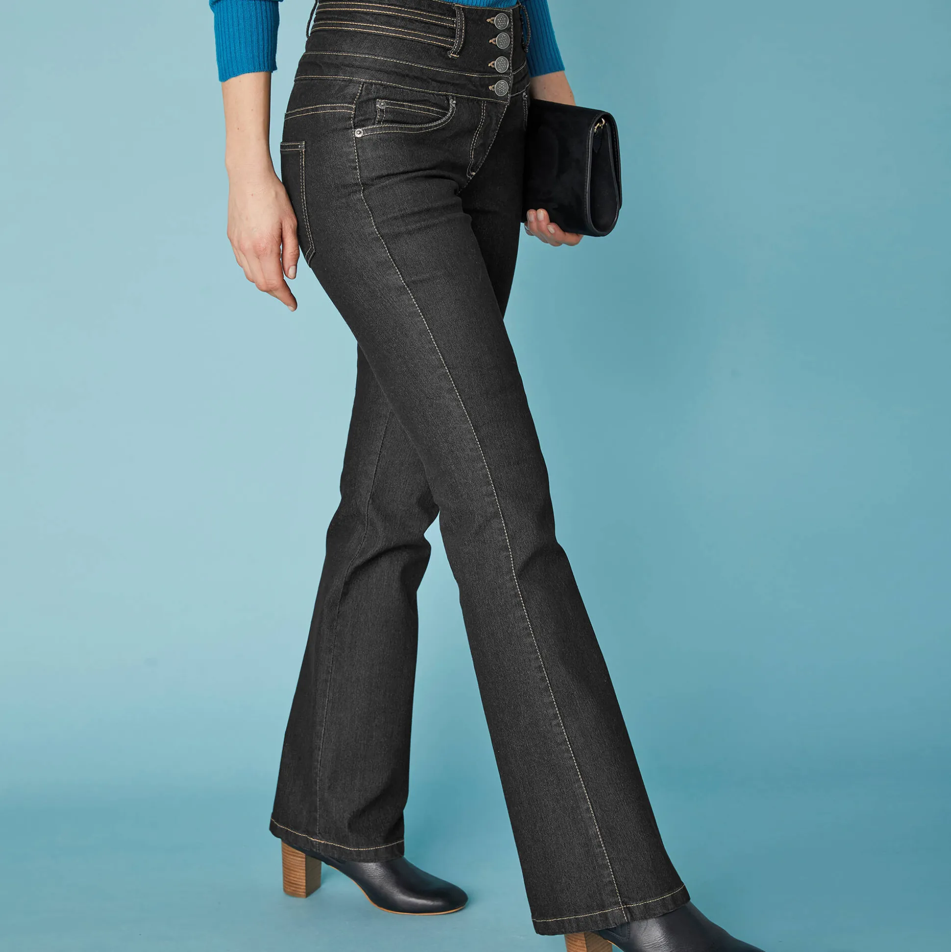 Stretchjeans in bootcutmodel met hoge taille - binnenpijplengte 78 cm