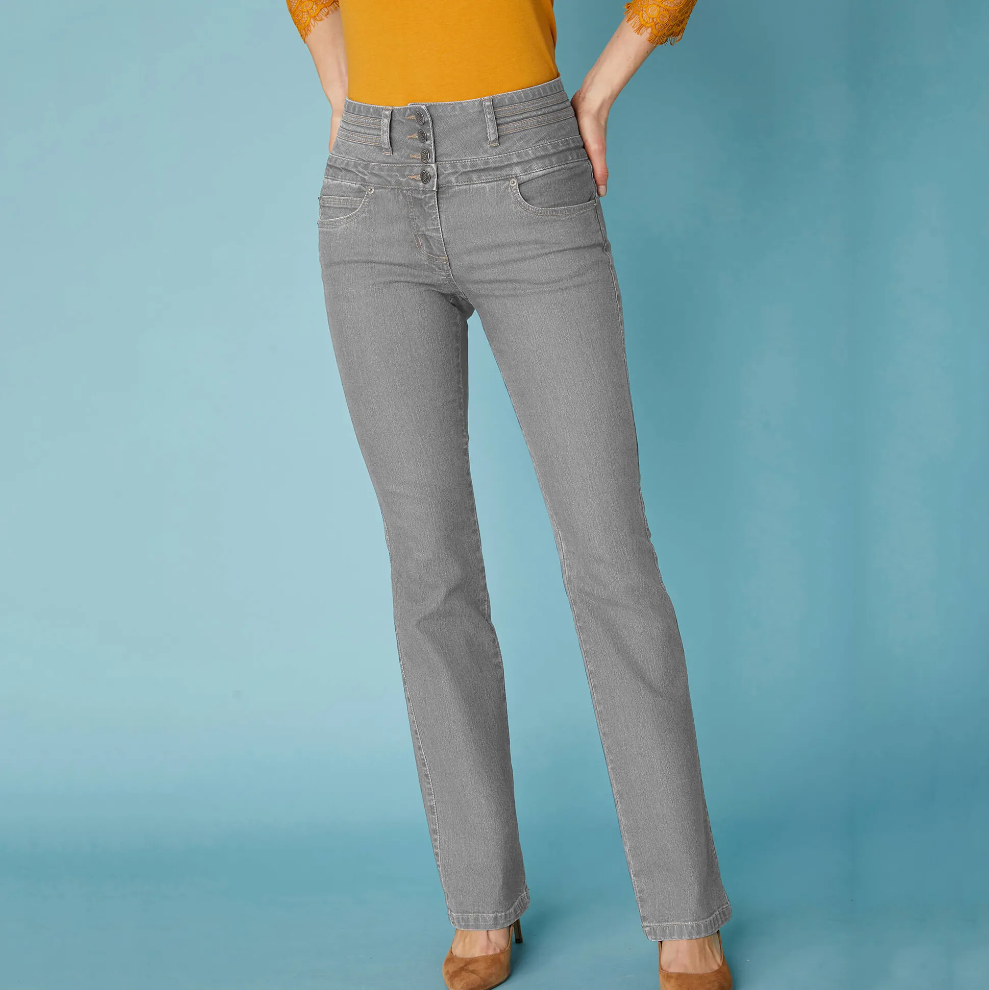 Stretchjeans in bootcutmodel met hoge taille - binnenpijplengte 78 cm