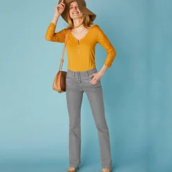 Stretchjeans in bootcutmodel met hoge taille - binnenpijplengte 78 cm