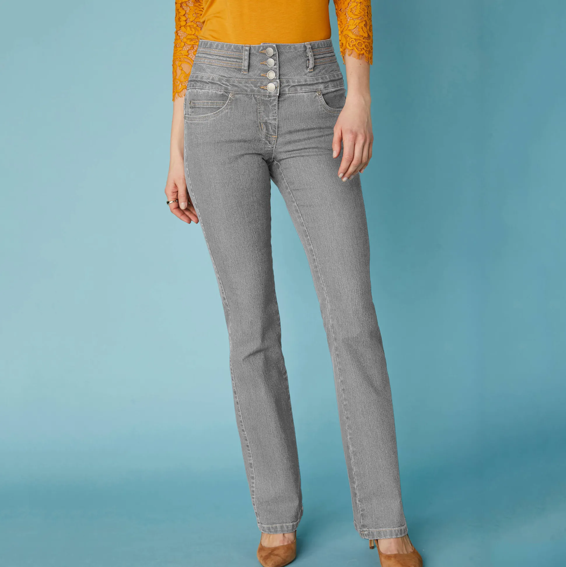 Stretchjeans in bootcutmodel met hoge taille - binnenpijplengte 78 cm