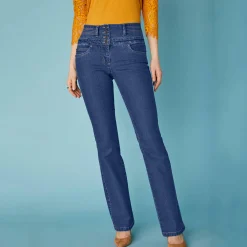 Stretchjeans in bootcutmodel met hoge taille - binnenpijplengte 78 cm
