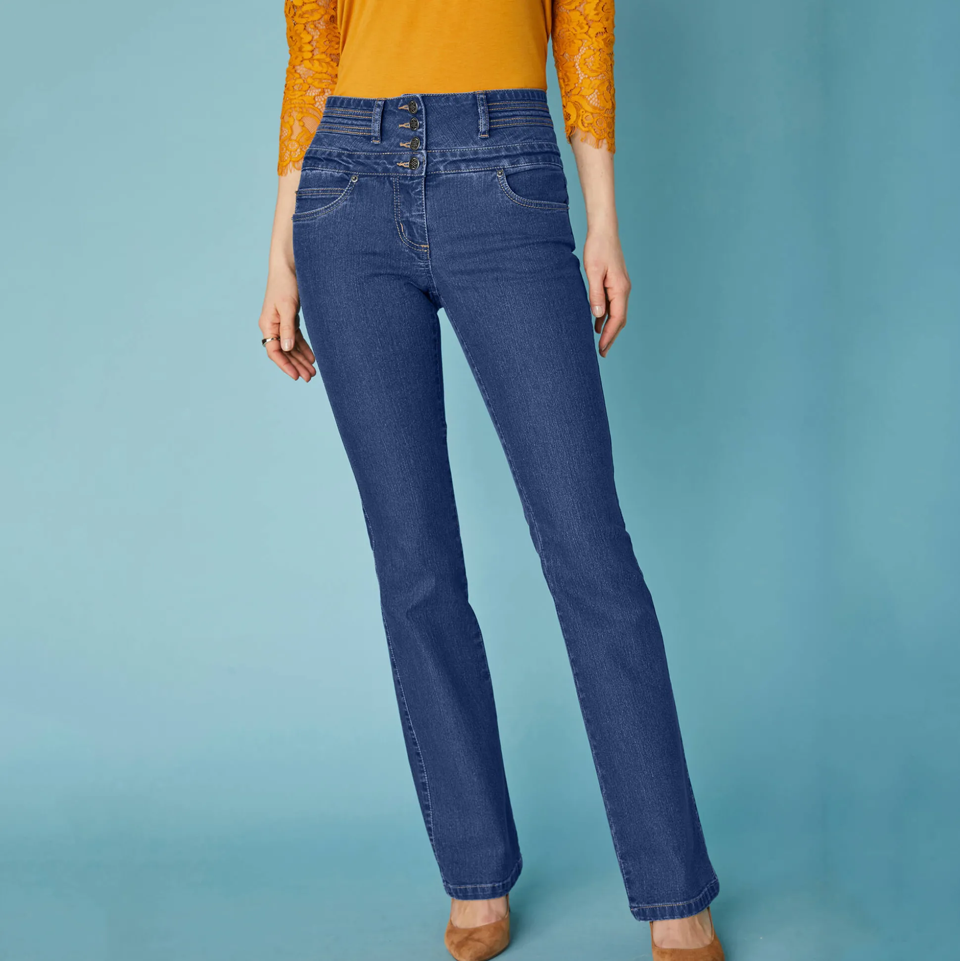 Stretchjeans in bootcutmodel met hoge taille - binnenpijplengte 78 cm