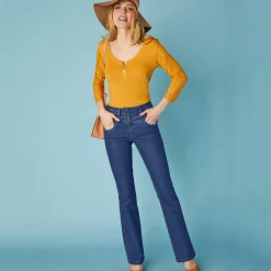 Stretchjeans in bootcutmodel met hoge taille - binnenpijplengte 78 cm