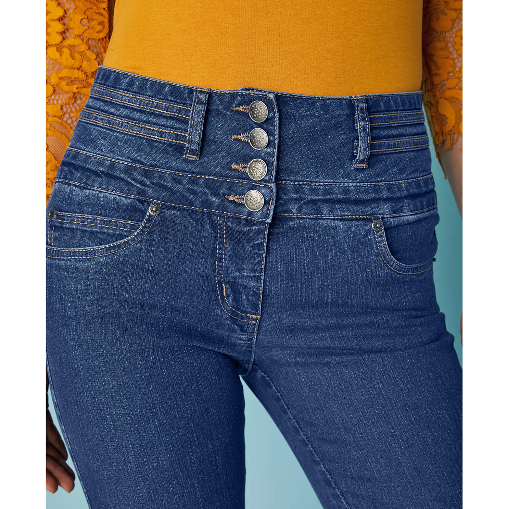 Stretchjeans in bootcutmodel met hoge taille - binnenpijplengte 78 cm