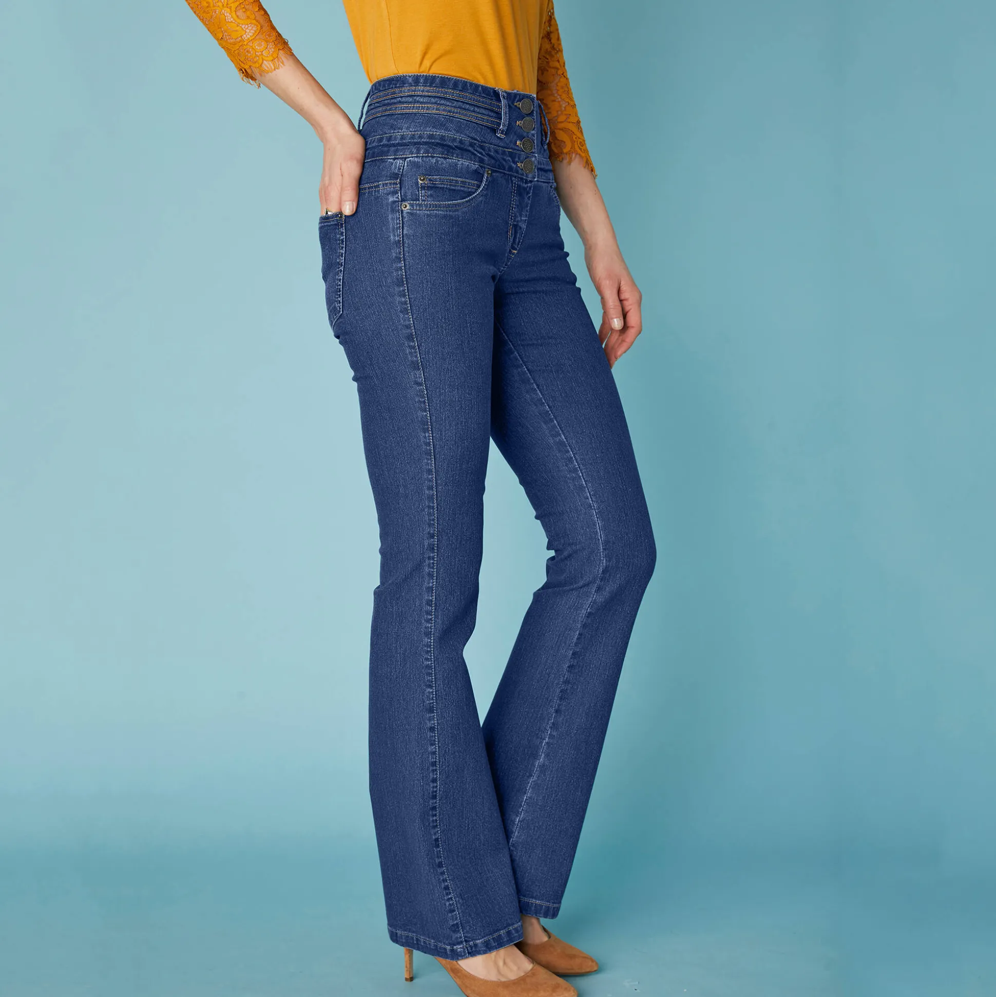 Stretchjeans in bootcutmodel met hoge taille - binnenpijplengte 78 cm