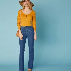 Stretchjeans in bootcutmodel met hoge taille - binnenpijplengte 78 cm