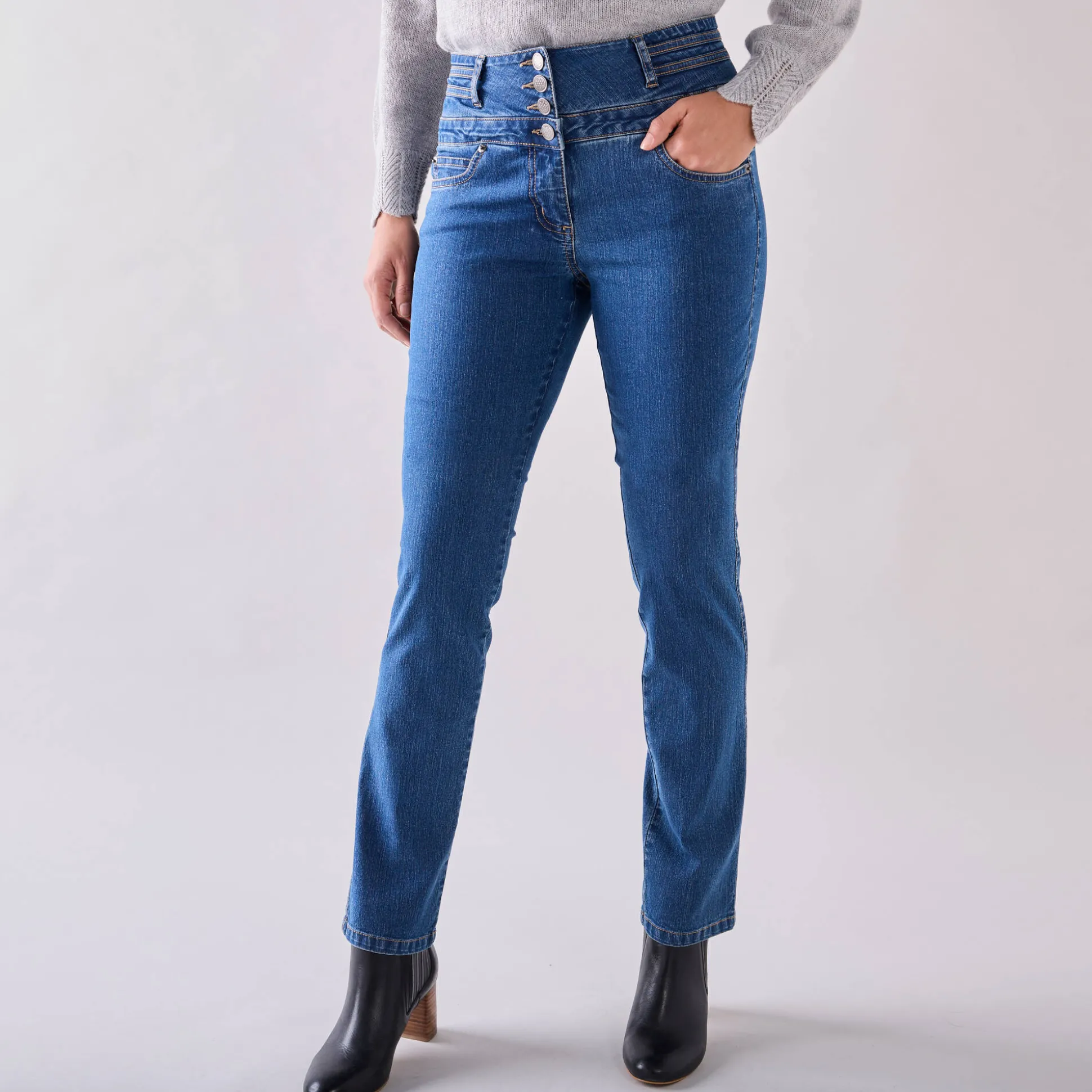 Stretchjeans in recht model met hoge taille
